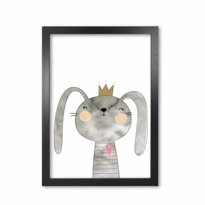 Scandi grey bunny watercolour modern fine art print, framed childrens nursey wall art poster