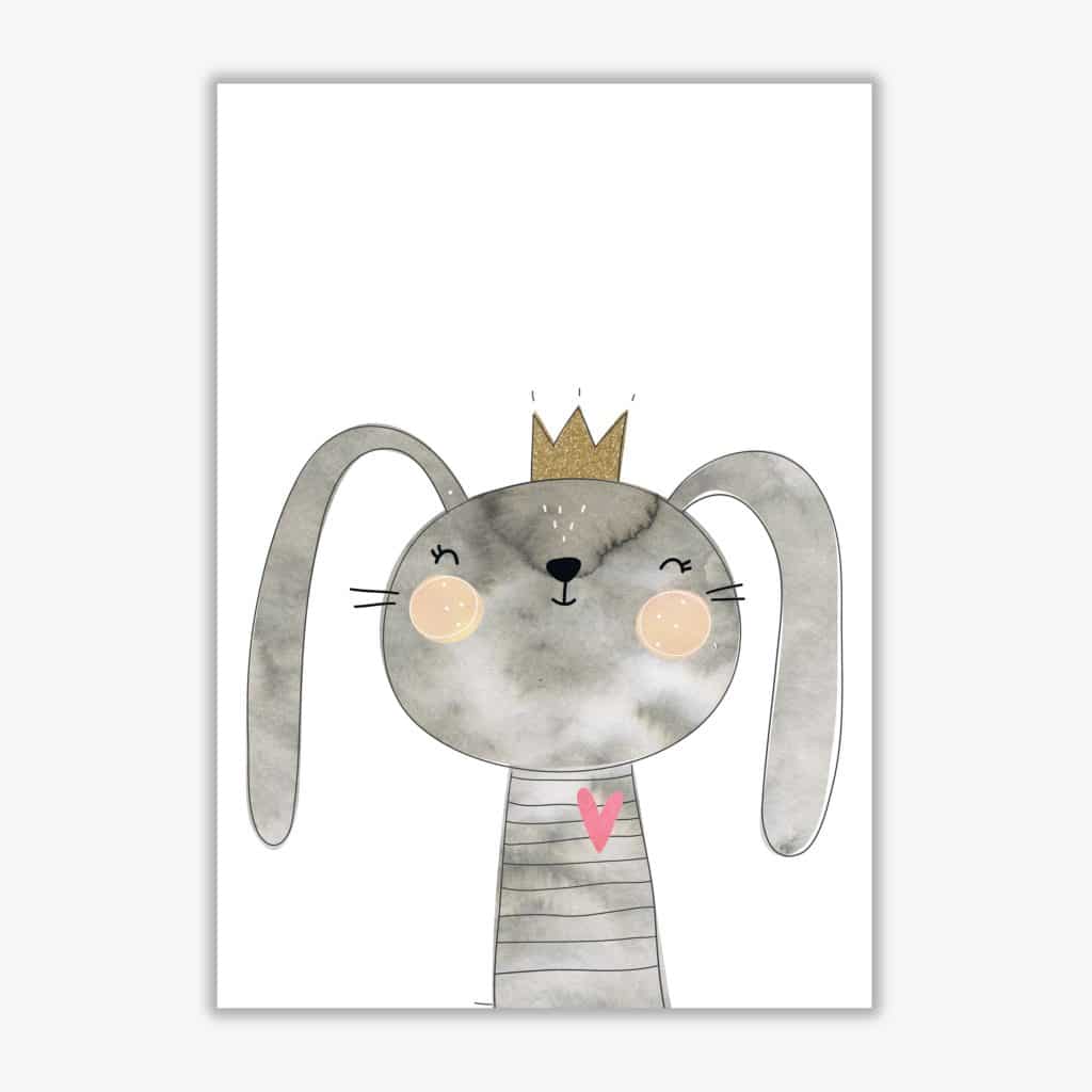 Scandi grey bunny watercolour modern fine art print, framed childrens nursey wall art poster