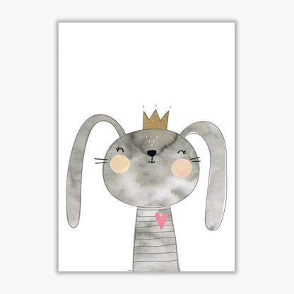 Scandi grey bunny watercolour modern fine art print, framed childrens nursey wall art poster