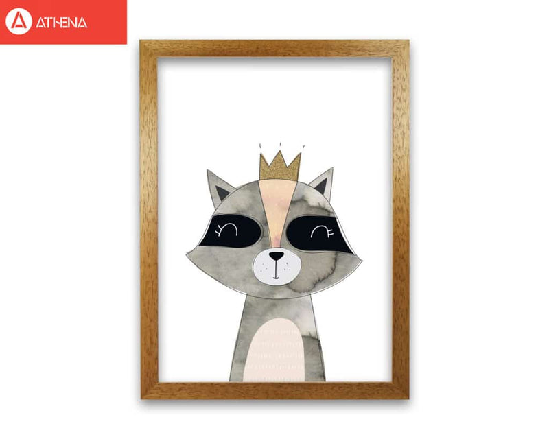 Scandi grey raccoon watercolour modern fine art print, framed childrens nursey wall art poster