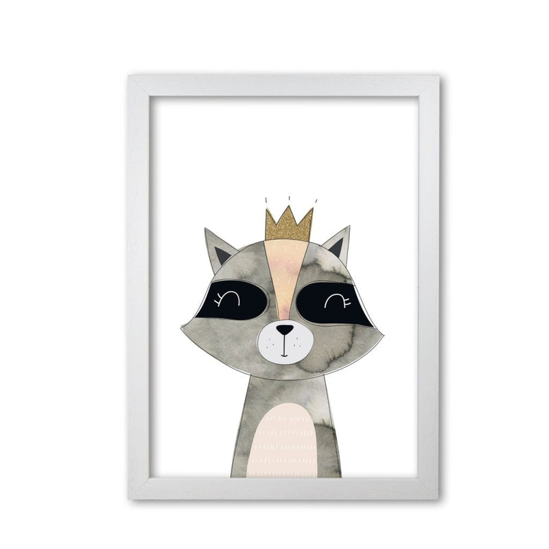 Scandi grey raccoon watercolour modern fine art print, framed childrens nursey wall art poster