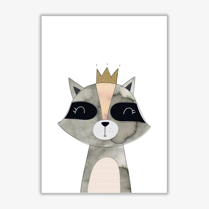 Scandi grey raccoon watercolour modern fine art print, framed childrens nursey wall art poster