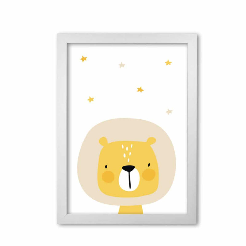 Scandi lion and stars modern fine art print, framed childrens nursey wall art poster