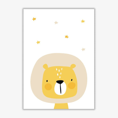 Scandi lion and stars modern fine art print, framed childrens nursey wall art poster