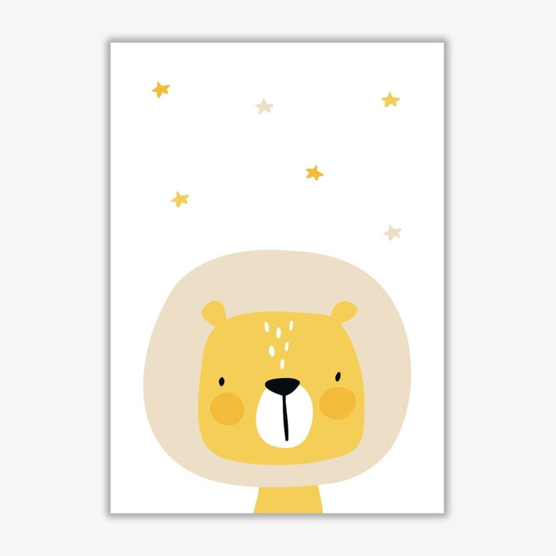 Scandi lion and stars modern fine art print, framed childrens nursey wall art poster