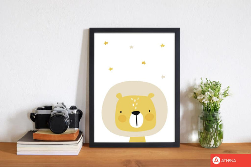 Scandi lion and stars modern fine art print, framed childrens nursey wall art poster