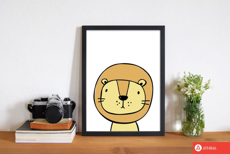 Scandi lion modern fine art print, framed childrens nursey wall art poster