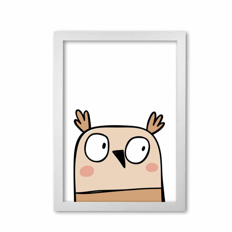 Scandi owl modern fine art print, framed childrens nursey wall art poster