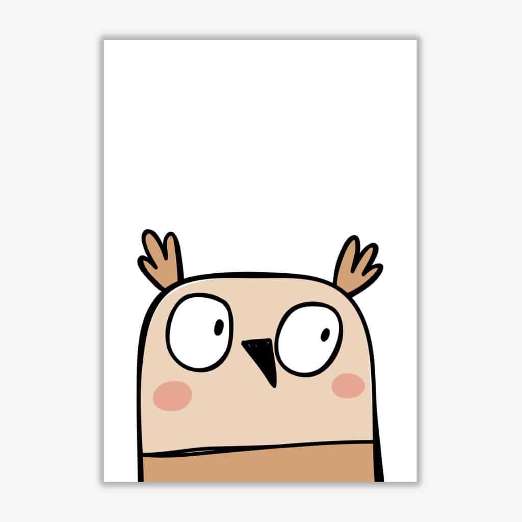 Scandi owl modern fine art print, framed childrens nursey wall art poster