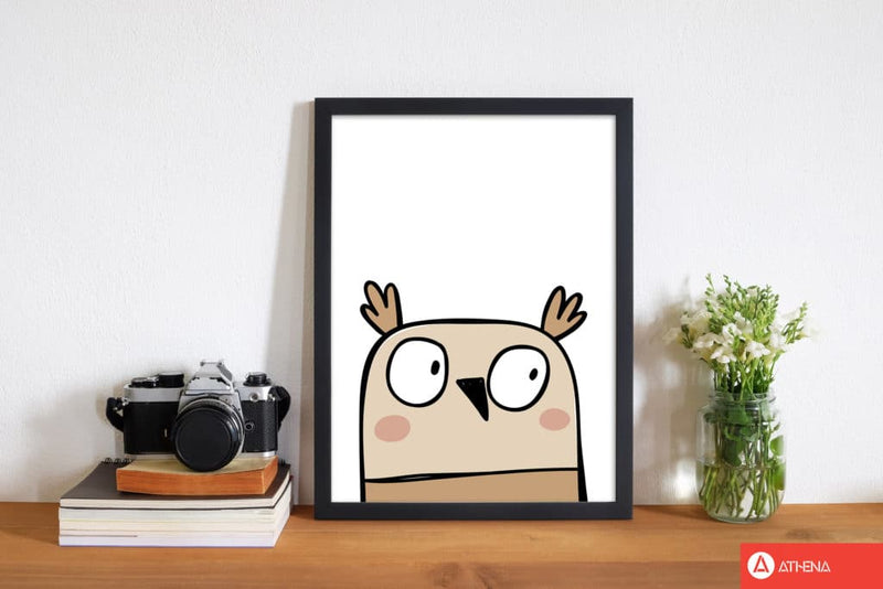 Scandi owl modern fine art print, framed childrens nursey wall art poster
