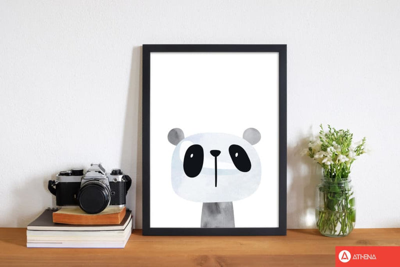 Scandi panda watercolour modern fine art print, framed childrens nursey wall art poster