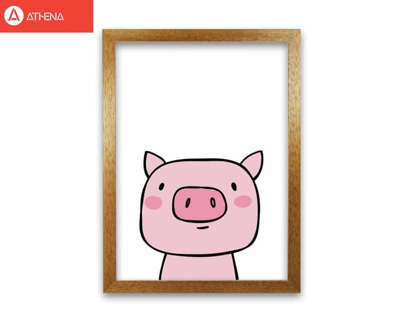 Scandi pink pig modern fine art print, framed childrens nursey wall art poster