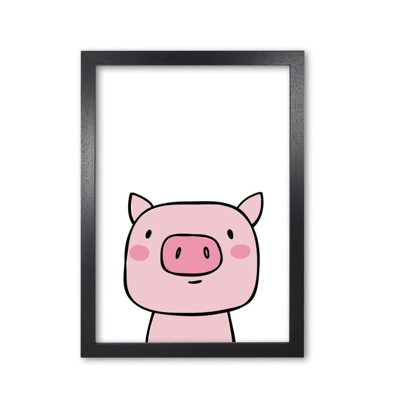 Scandi pink pig modern fine art print, framed childrens nursey wall art poster