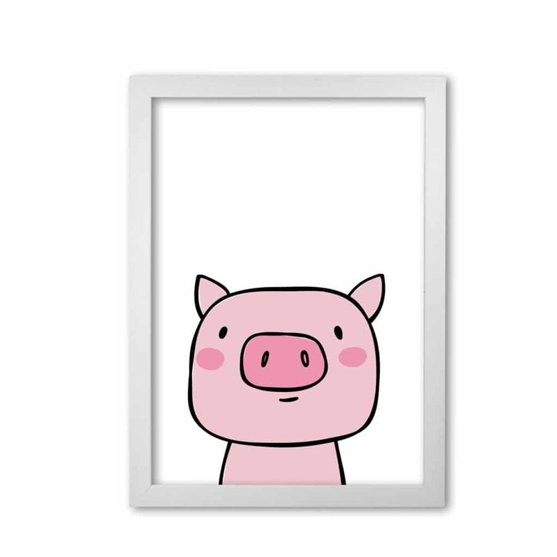 Scandi pink pig modern fine art print, framed childrens nursey wall art poster