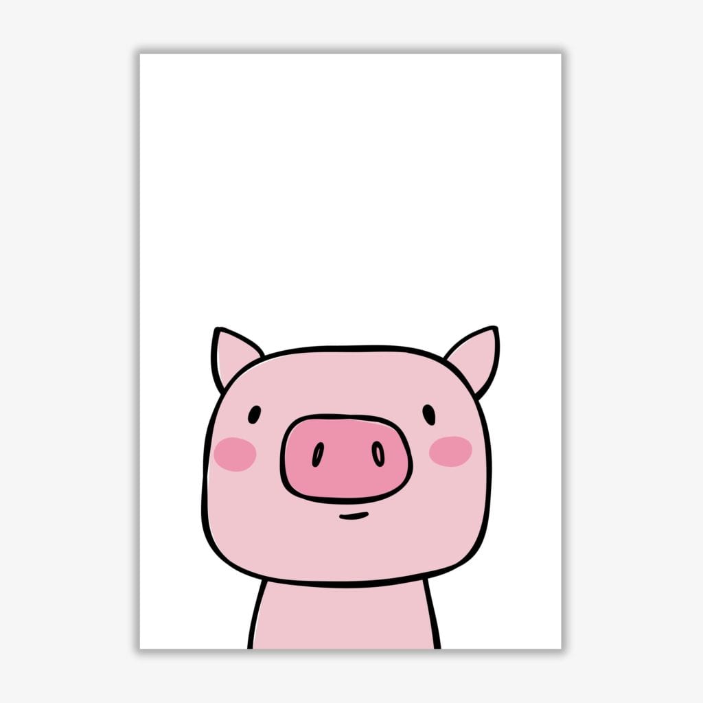 Scandi pink pig modern fine art print, framed childrens nursey wall art poster