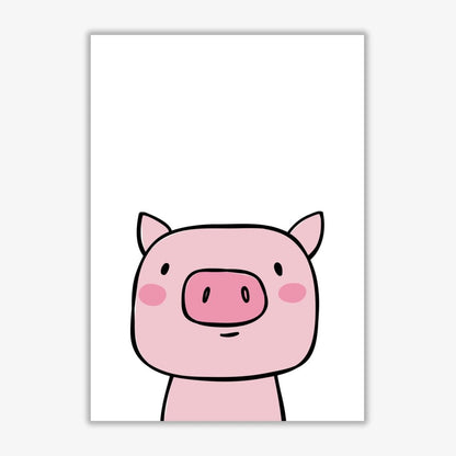 Scandi pink pig modern fine art print, framed childrens nursey wall art poster