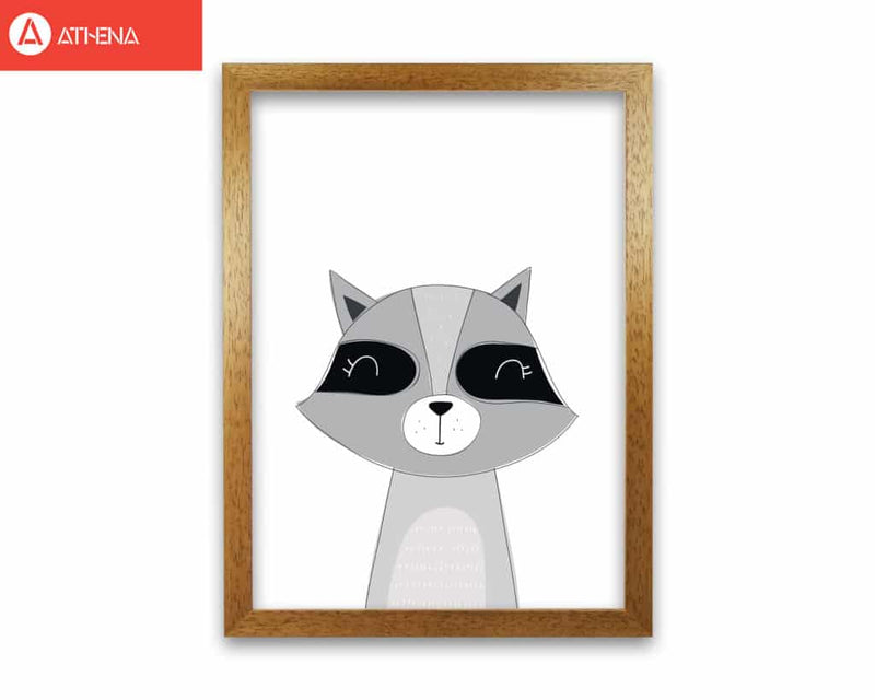 Scandi raccoon modern fine art print, framed childrens nursey wall art poster