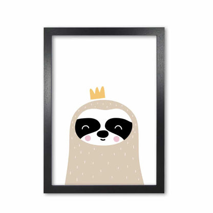 Scandi sloth with crown modern fine art print, framed childrens nursey wall art poster