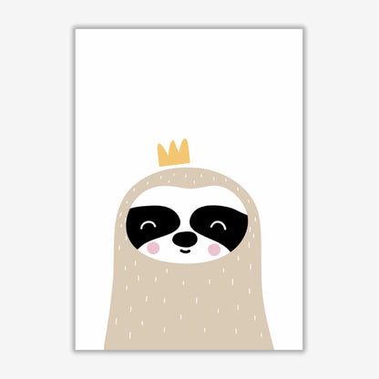 Scandi sloth with crown modern fine art print, framed childrens nursey wall art poster