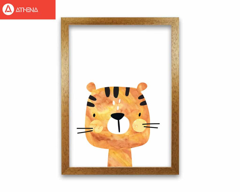 Scandi tiger watercolour modern fine art print, framed childrens nursey wall art poster