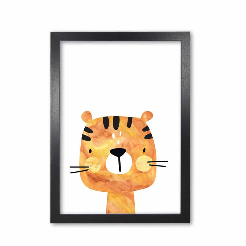 Scandi tiger watercolour modern fine art print, framed childrens nursey wall art poster
