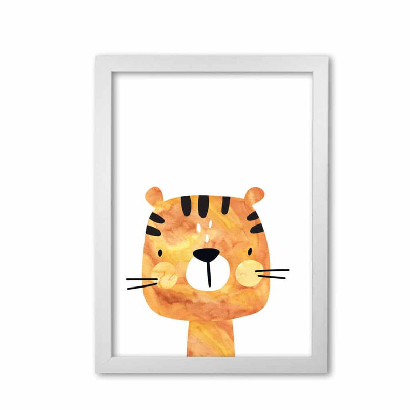 Scandi tiger watercolour modern fine art print, framed childrens nursey wall art poster