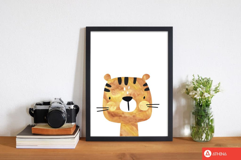 Scandi tiger watercolour modern fine art print, framed childrens nursey wall art poster