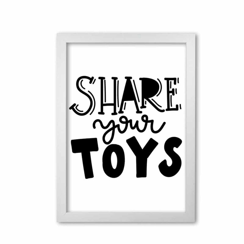 Share your toys modern fine art print, framed childrens nursey wall art poster