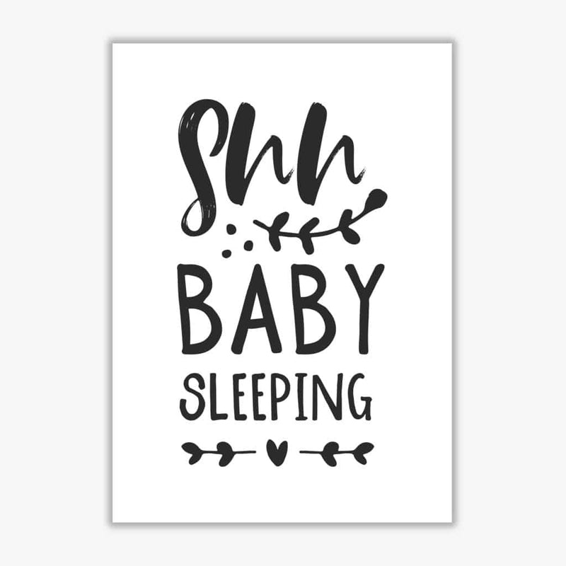 Shh baby sleeping black modern fine art print, framed childrens nursey wall art poster