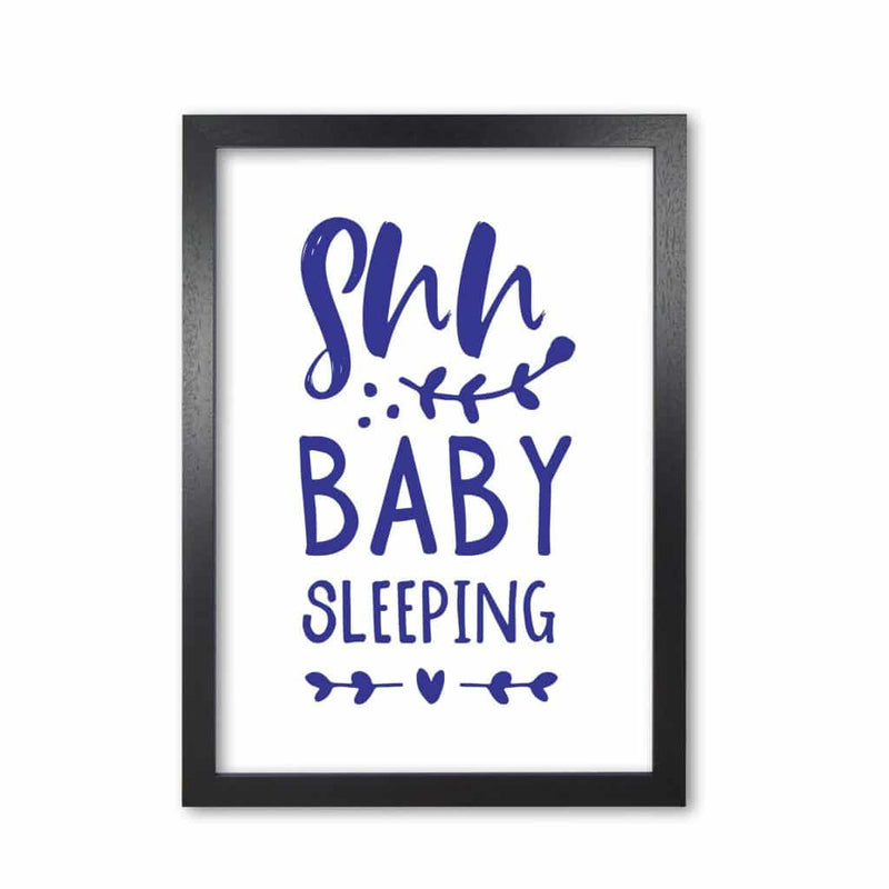 Shh baby sleeping navy modern fine art print, framed childrens nursey wall art poster