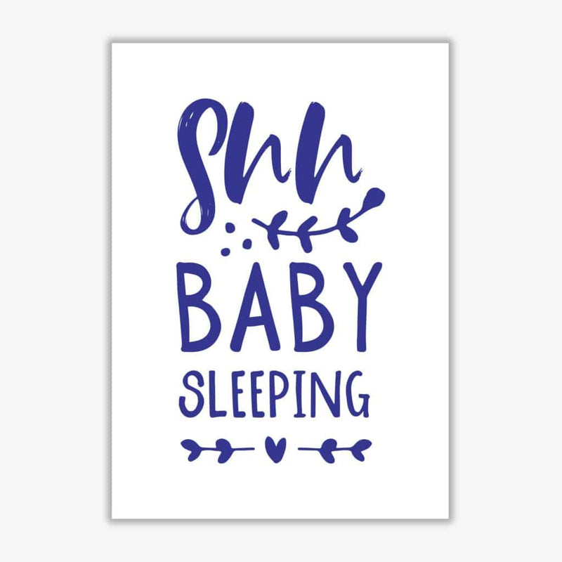 Shh baby sleeping navy modern fine art print, framed childrens nursey wall art poster