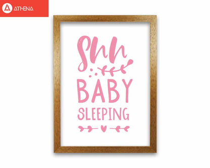 Shh baby sleeping pink modern fine art print, framed childrens nursey wall art poster