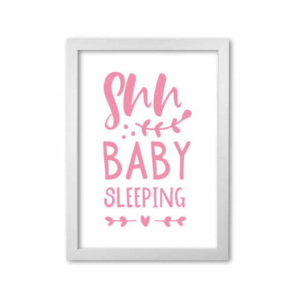 Shh baby sleeping pink modern fine art print, framed childrens nursey wall art poster