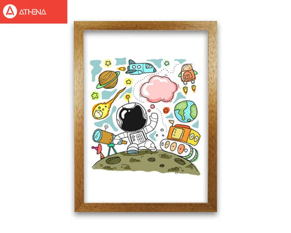 Space illustration modern fine art print, framed childrens nursey wall art poster