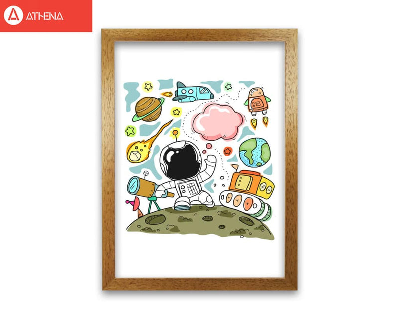Space illustration modern fine art print, framed childrens nursey wall art poster