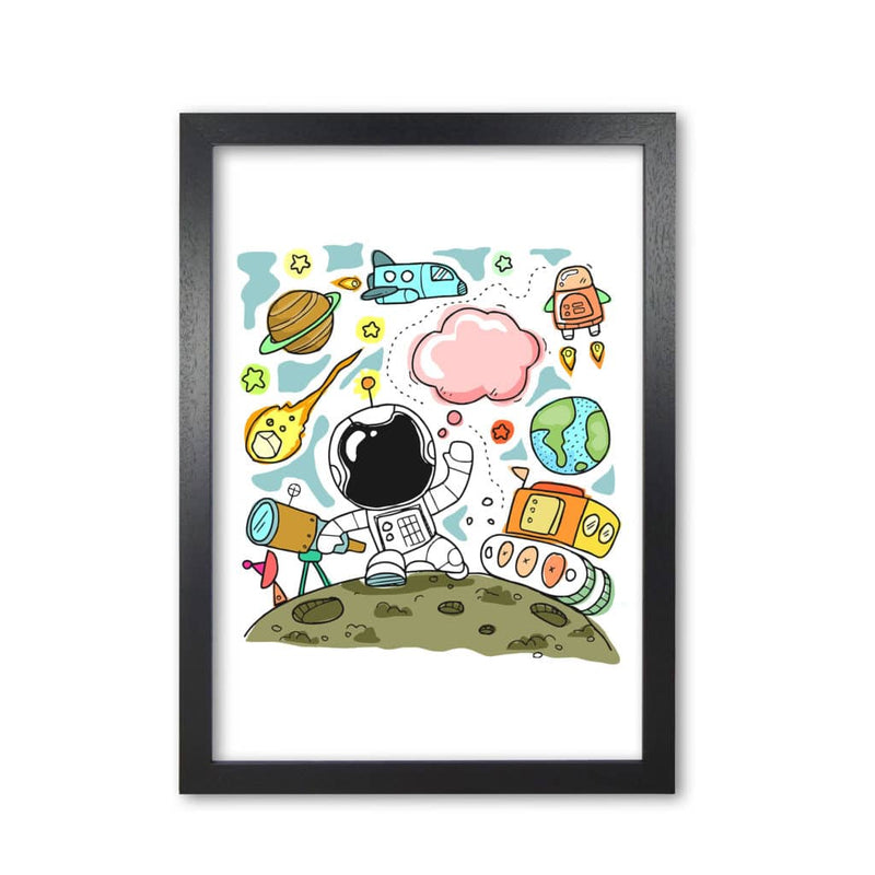 Space illustration modern fine art print, framed childrens nursey wall art poster