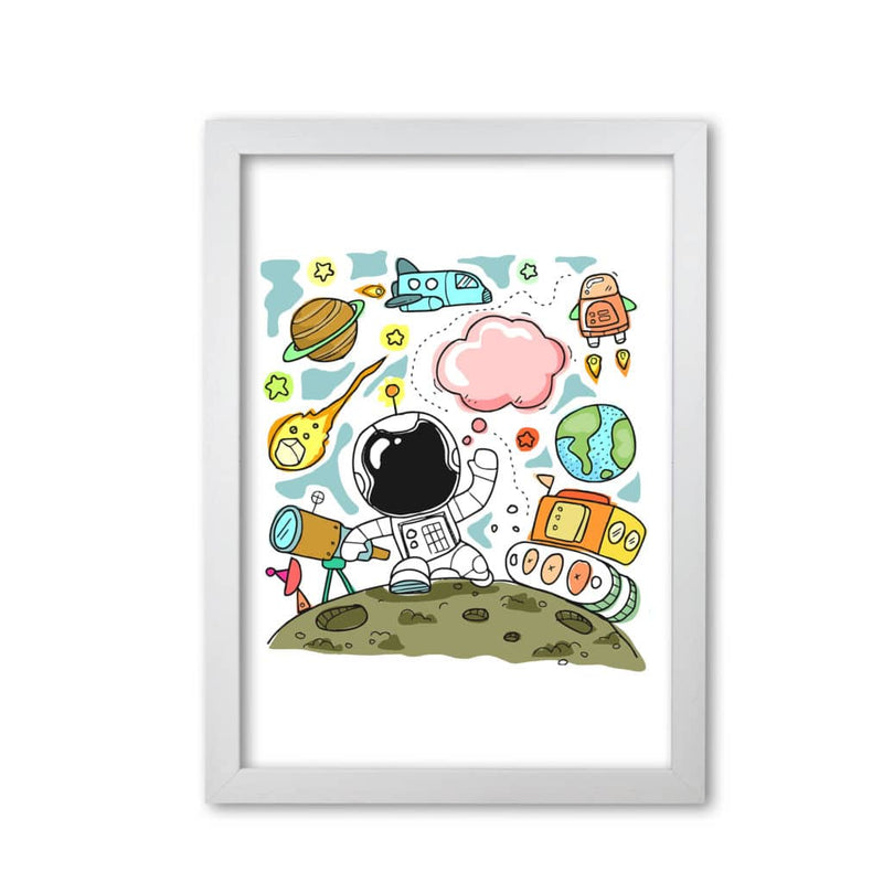 Space illustration modern fine art print, framed childrens nursey wall art poster