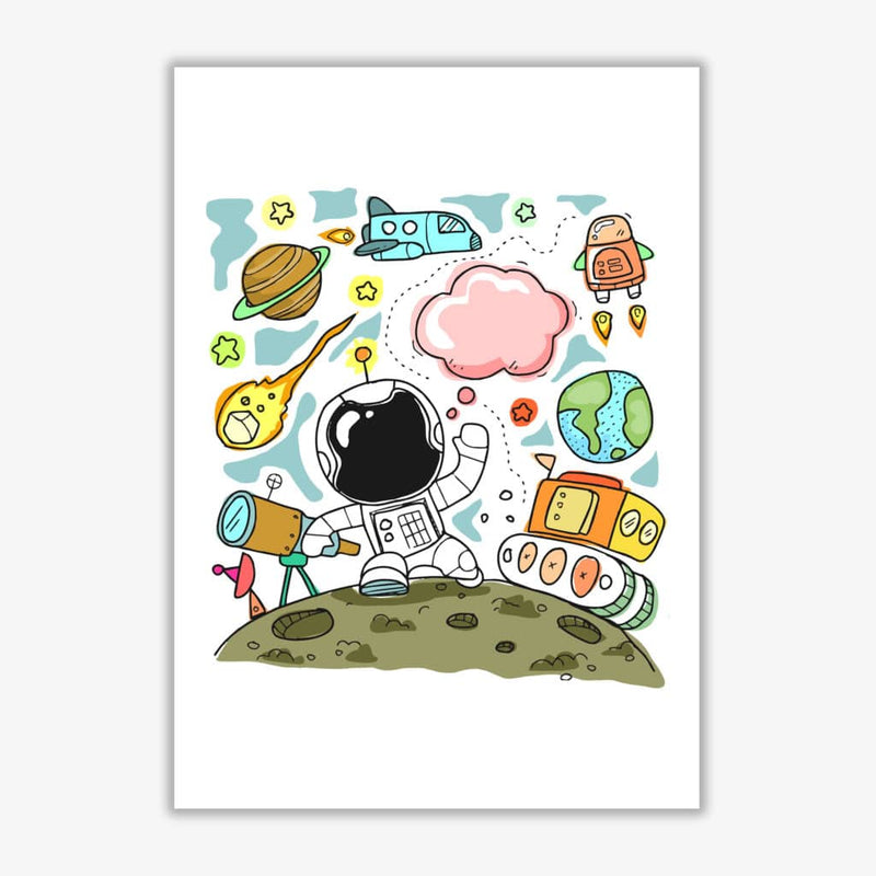 Space illustration modern fine art print, framed childrens nursey wall art poster