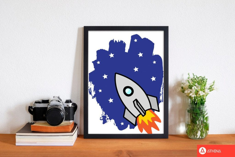 Space rocket modern fine art print, framed childrens nursey wall art poster