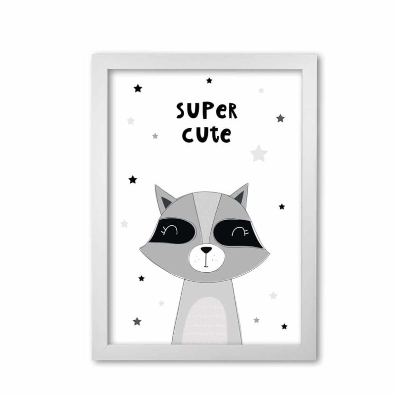 Super cute raccoon modern fine art print, framed childrens nursey wall art poster