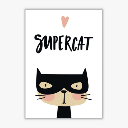 Supercat modern fine art print, framed childrens nursey wall art poster