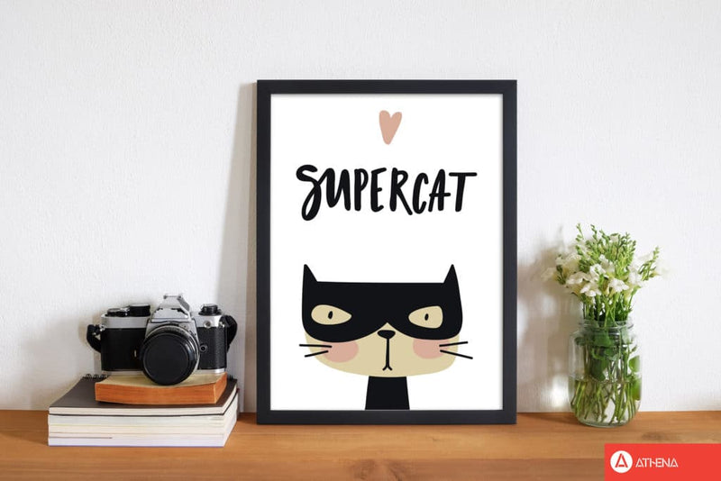 Supercat modern fine art print, framed childrens nursey wall art poster