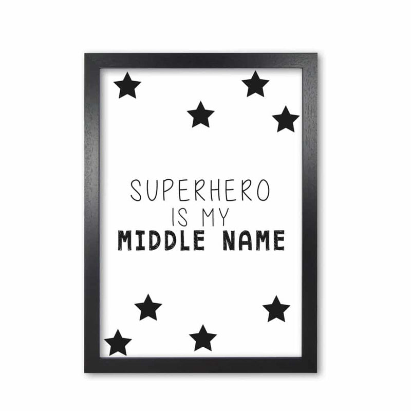 Superhero is my middle name modern fine art print, framed childrens nursey wall art poster
