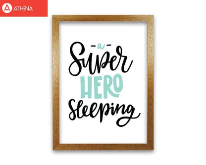 Superhero sleeping mint and black modern fine art print, framed childrens nursey wall art poster