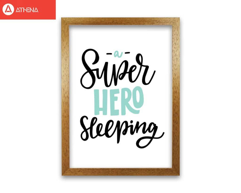Superhero sleeping mint and black modern fine art print, framed childrens nursey wall art poster