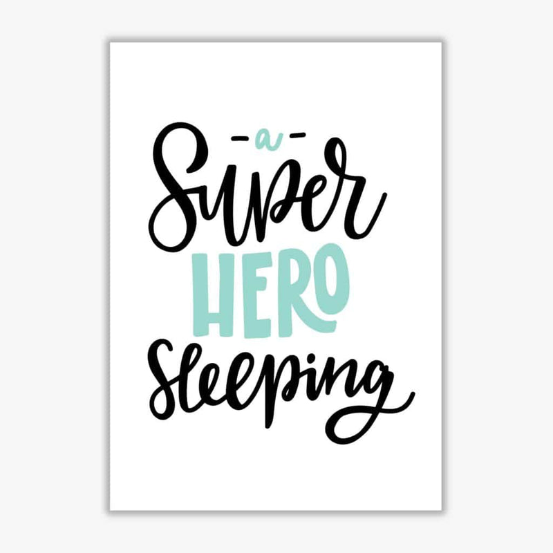 Superhero sleeping mint and black modern fine art print, framed childrens nursey wall art poster