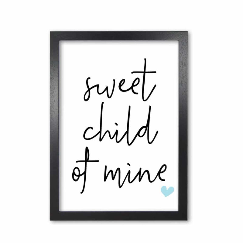 Sweet child of mine blue modern fine art print, framed childrens nursey wall art poster