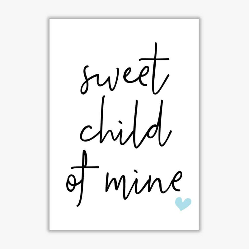 Sweet child of mine blue modern fine art print, framed childrens nursey wall art poster
