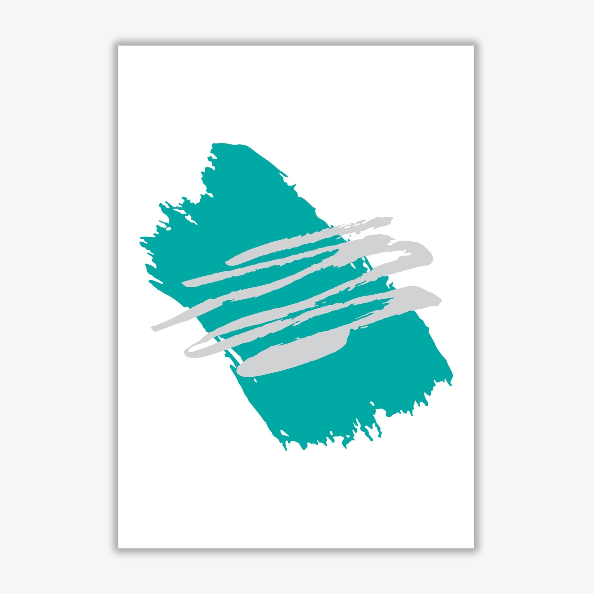 Teal jaggered paint brush abstract modern fine art print
