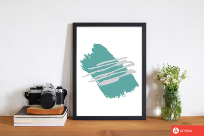 Teal jaggered paint brush abstract modern fine art print